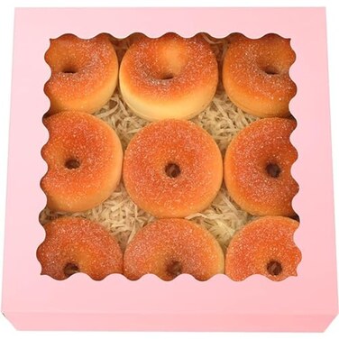qiqee Autopop up Pink Bakery Boxes 50 Packs Pastry Box 8x8x25 inch Pie Boxes With Window