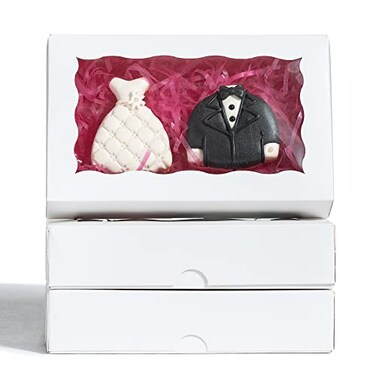 RomanticBaking 24 Pack 7 x 4 38 x 1 12 inches Cookies Boxes for 2 AutoPopup Macaron Boxes for 6 Bakery Boxes High Visibility White Paper Food Box with Clear Window