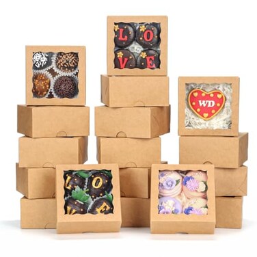 ROSPAKTEK 40 Pack Bakery Boxes 4x4x2 Inches Cookies Boxes Mini Bundt Cake Boxes Pie Boxes Cinnamon Roll Treat Boxes Chocolate Truffle Boxes Party Wedding Favor