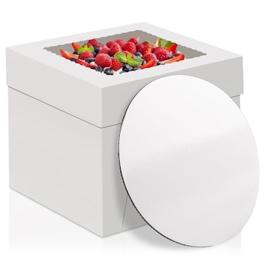 WINKIO 10 Inch Cake Box with Cake Boards 2 Pack Disposable Cake Carrier Cakes Transport Container White Bakery Holder with Window for Cookies Pies Cupcakes Pastry 10108 Inches