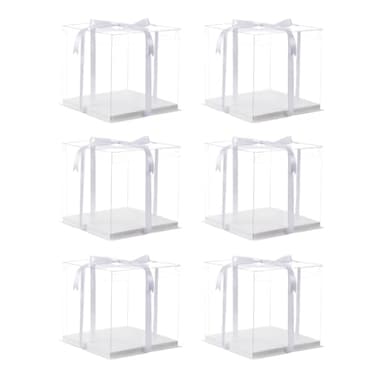 XININSUN 6Pcs clear cake boxes with Ribbon 6inch cake boxes for Christmas Bakery TreatHoliday PastriesGift GivingWhite