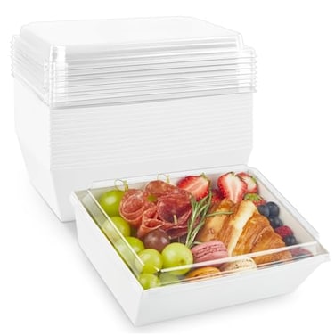ZORRITA 8 x 6 Inch Paper Charcuterie Boxes with Clear Lids 20 Pack Large Disposable Take Out Bakery Boxes To Go Containers for Cake Slice Cupcakes Sandwiches Cookies Cocoa Bombs Salads White