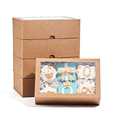 JCXGRVC 48PCS 10 x 7 x 25 inches Premium Bakery Boxes for Cookies Boxes Strawberries Boxes with Clear Window Brown Natural Kraft Paper Box