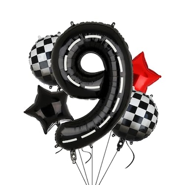 GGDE Race Car Birthday Balloons 40 Inch Racetrack Number Balloon 9 Black 5 Pcs