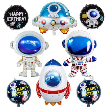 YiYou 8 Pcs Space Balloons 33 Inch Astronaut Mylar Airship Planet Rocket Galaxy Foil Balloons for Outer Space Galaxy Themed Birthday Party Decorations