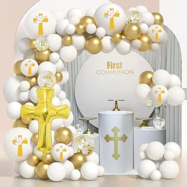 AYDILOUP Communion Decorations Balloons Kit 118 Pcs Balloons Arch for Holy Communion Decorations God Bless Christening Baptism Theme Party Supplies