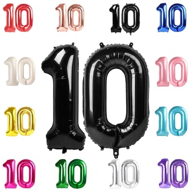 IWERP 10 Balloon Number Black Number 10th Birthday Balloons 40 Inch 10 Years Old Black Birthday Decorations 10th Anniversary Decorations