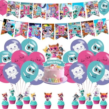 karg Karg Super Kitties Themed Birthday Party Supplies Cartoon Kitty Balloons Cupcake Cake Toppers Latex Balloons