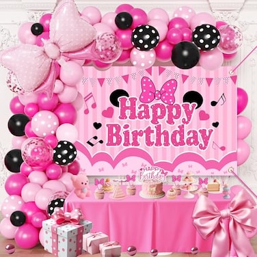 Lazy time Pink Birthday Party Supplies Pink and Black Balloon Arch Garland Kit DecorationsBackdrop for boys Kids