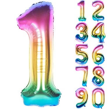 CHANGZHONG 40 Inch Rainbow Digit Helium Foil Birthday Party Balloons Dark Rainbow 1