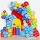 Amandir 152Pcs Blue Red Yellow Balloon Arch Garland Kit Different Sizes 12 10 5 Cow Cloud Pattern Green Confetti Latex Balloons For Cartoon Theme Birthday Baby Shower Decorations