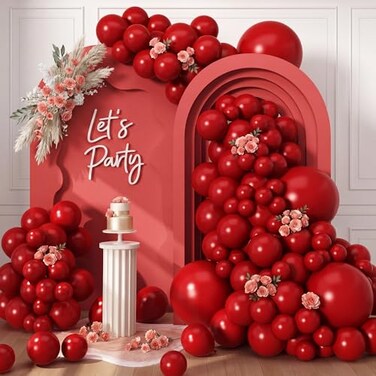 rubfac RUBFAC 129pcs Ruby Red Balloon Arch Kit Different Sizes 18 12 10 5 Inches Cherry Red Burgundy Balloons for Garland Birthday Wedding Party Decorations