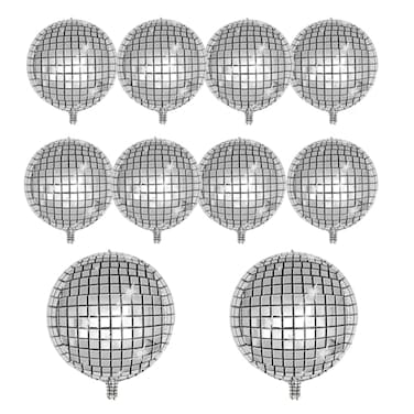 FBQ 10 PCS Silver Disco Balloon 4D Round Balloon 70s 80s 90s Theme Disco Balloon Decorations Bachelorette Party Birthday Party Supplies