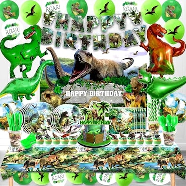 BUPASU Dinosaur Birthday Decorations Dino Theme Party SuppliesDecorations Set Include Banner Tablecloth Balloons Cake Toppers Plate Napkin for Kids Party