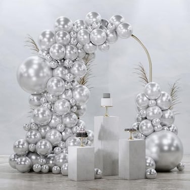 PartyWoo Balloons 92 pcs Balloons Different Sizes Pack of 18 12 10 5 Inch Balloons SilverG1021