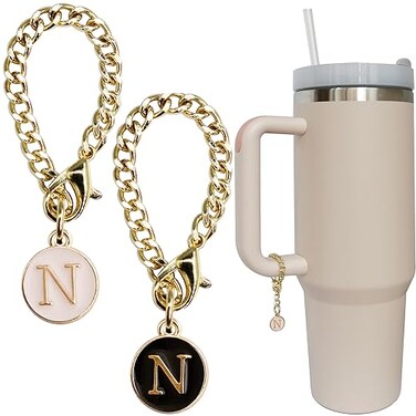 Wabogove Letter Charm Accessories for Stanley Cup 2PCS Initial Name ID Personalized Handle Charm for Stanley Tumbler N