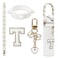 SITKOL Cute Letter Charm Set with Secure Handle Strap Silicone Ring Monogram Sticker and Personalized Decoration for Owala Compatible Water Bottle Travel Carry School Gift and Daily Use White T