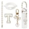 SITKOL Cute Letter Charm Set with Secure Handle Strap Silicone Ring Monogram Sticker and Personalized Decoration for Owala Compatible Water Bottle Travel Carry School Gift and Daily Use White T
