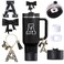 MOTEERLLU 6pcs Black Stanley Cup Accessories Set Bow Straw Topper for Stanley Cup 30oz 40oz Including Straw Topper and Bow Silicone Boot Stoppers Spill Proof Handle Charm Initials Sticker