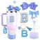 Lingdeer Blue Cup Accessories Set for Stanley 30OZ 40OZ Tumbler with Handle Letter Charms Bow Diamond Straw Covers Glitter Silicone Boot Personalized Sticker for Stanley Cup Accessories B