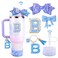 Lingdeer Blue Cup Accessories Set for Stanley 30OZ 40OZ Tumbler with Handle Letter Charms Bow Diamond Straw Covers Glitter Silicone Boot Personalized Sticker for Stanley Cup Accessories B
