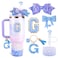Lingdeer Blue Cup Accessories Set for Stanley 30OZ 40OZ Tumbler with Handle Letter Charms Bow Diamond Straw Covers Glitter Silicone Boot Personalized Sticker for Stanley Cup Accessories G
