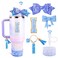 Lingdeer Blue Cup Accessories Set for Stanley 30OZ 40OZ Tumbler with Handle Letter Charms Bow Diamond Straw Covers Glitter Silicone Boot Personalized Sticker for Stanley Cup Accessories I