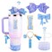 Lingdeer Blue Cup Accessories Set for Stanley 30OZ 40OZ Tumbler with Handle Letter Charms Bow Diamond Straw Covers Glitter Silicone Boot Personalized Sticker for Stanley Cup Accessories I