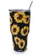 CHIUTUUY Sunflowers Print Tumbler 30 oz Stainless Steel Travel Cup Double Wall Insulated Coffee Mug with SplashProof Lid and Straws 30oz Black