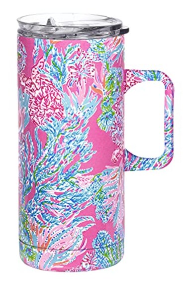 Lilly Pulitzer 16 Oz Travel Mug with Handle and Lid Stainless Steel Insulated Coffee Tumbler Double Wall Metal Cup Seaing Things