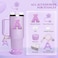 Miglaja Purple Accessories for Stanley Cup 30OZ 40OZ All Accessories Gift Box Contain Flower Straw Topper Sillicone Boot Letter Stickers and PendantsSpill Stopper Set Purple A