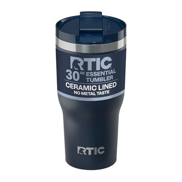 RTIC 30oz Essential Tumbler with Lid Ceramic Lined Insulated Stainless Steel Metal Double Wall VacuumInsulation Travel Cup for Iced Coffee Tea Hot and Cold Drink Navy