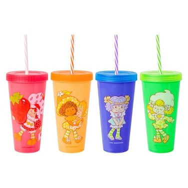 Silver Buffalo Strawberry Shortcake 4 Pack Color Change Plastic Tumbler Featuring Lemon Meringue Orange Blossom and Angel Cake 24 Ounces