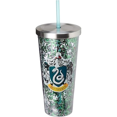Spoontiques Harry Potter Tumbler Slytherin Glitter Cup with Straw 20 oz Acrylic Green