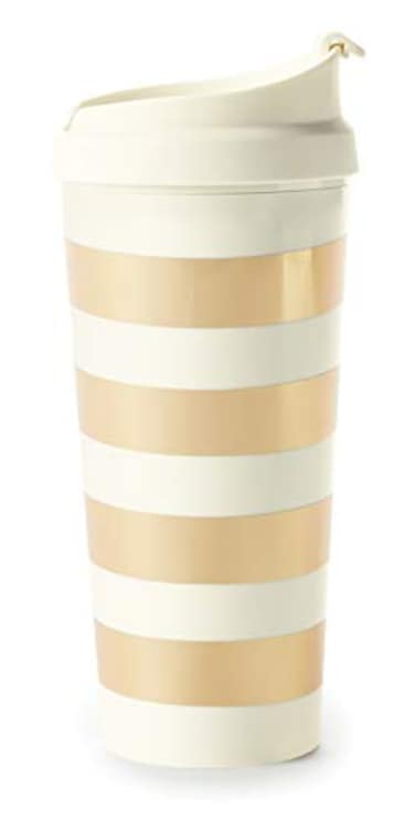 kate spade Kate Spade New York Thermal Travel Acrylic Coffee Mug Tumbler 16 Ounces Gold Stripe