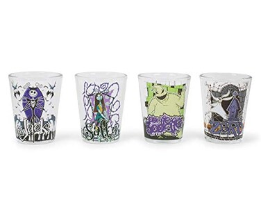 Silver Buffalo Disney Nightmare Before Christmas Featuring Jack Skellington Sally Oogie Boogie and Zero 4 Pack Mini Glasses 15 Ounces