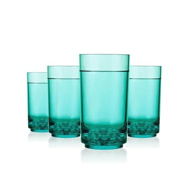 Drinique ELTTATEL4 Elite Tall Unbreakable Tritan Highball Glasses 14 oz Set of 4 Teal