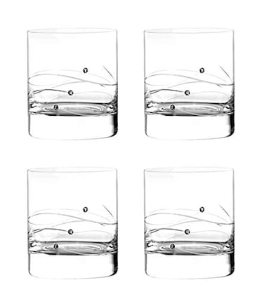 Barski Handmade Glass Sparkle Tumbler Glass Decorated with Real Crystal Diamonds Gift Boxed 105 oz Made in Europe Set of 4