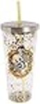 Spoontiques Harry Potter Tumbler Hufflepuff Glitter Cup with Straw 20 oz Acrylic Yellow
