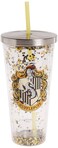Spoontiques Harry Potter Tumbler Hufflepuff Glitter Cup with Straw 20 oz Acrylic Yellow