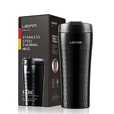 LEIDFOR Leidfor Coffee Travel Mug Tumbler Thermal Cup Vacuum Insulated Stainless Steel Leakproof Lid Keep Hot Cold 16Ounce Black