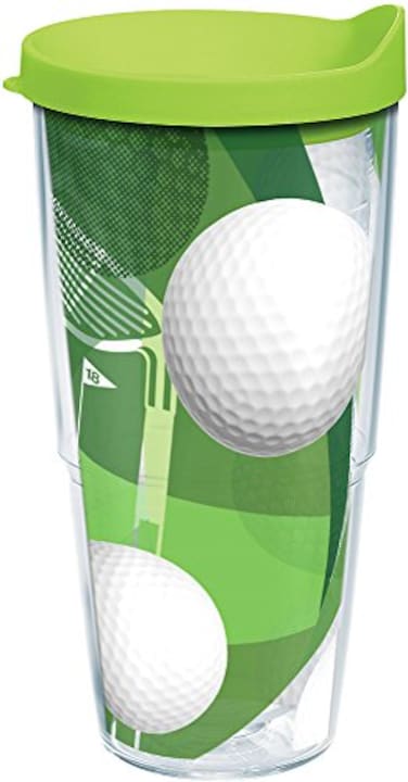 Tervis Golf Balls and Club Tumbler with Wrap and Lime Green Lid 24oz Clear