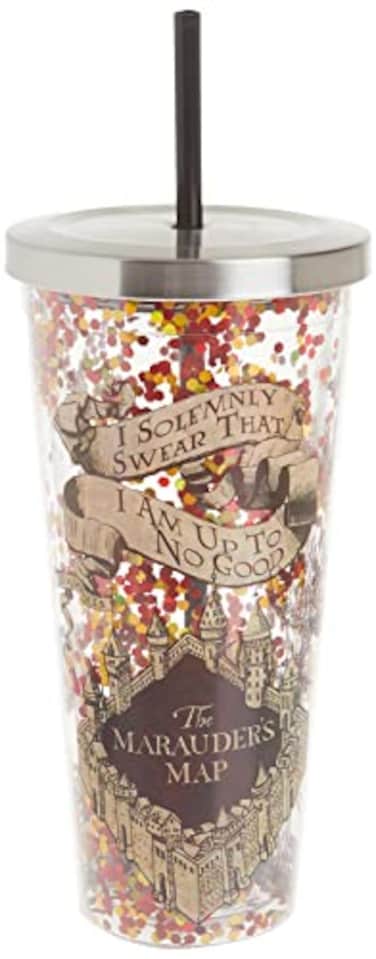 Spoontiques Harry Potter Tumbler Solemnly Swear Glitter Cup with Straw 20 oz Acrylic Multicolored