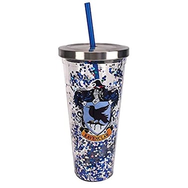 Spoontiques Harry Potter Tumbler Ravenclaw Glitter Cup with Straw 20 oz Acrylic Blue