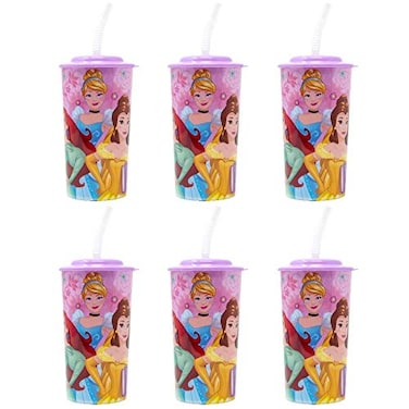 Zak Designs 6Pack Disney Princess 16oz Reusable Sports Tumbler Drink Cups with Lids Straws Pink