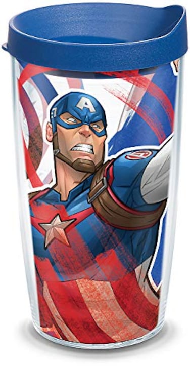 Tervis Marvel Captain America Iconic Made in USA Double Walled Insulated Tumbler Cup Keeps Drinks Cold Hot 16oz Clear