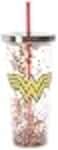 Spoontiques 21337 Wonder Woman Logo Glitter Cup wStraw One Size Red Gold 20 ounces
