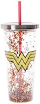 Spoontiques 21337 Wonder Woman Logo Glitter Cup wStraw One Size Red Gold 20 ounces