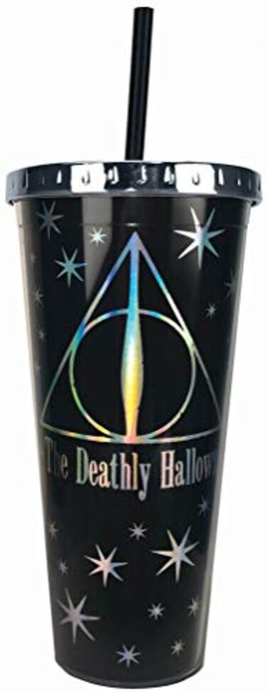 Spoontiques Harry Potter Acrylic Foil Cup with Straw 20oz Metallic Locking Double Wall Insulated BPA Free Deathly Hallows