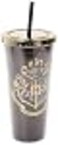 Spoontiques Harry Potter Acrylic Foil Cup with Straw 20oz Metallic Locking Double Wall Insulated BPA Free Hogwarts Crest